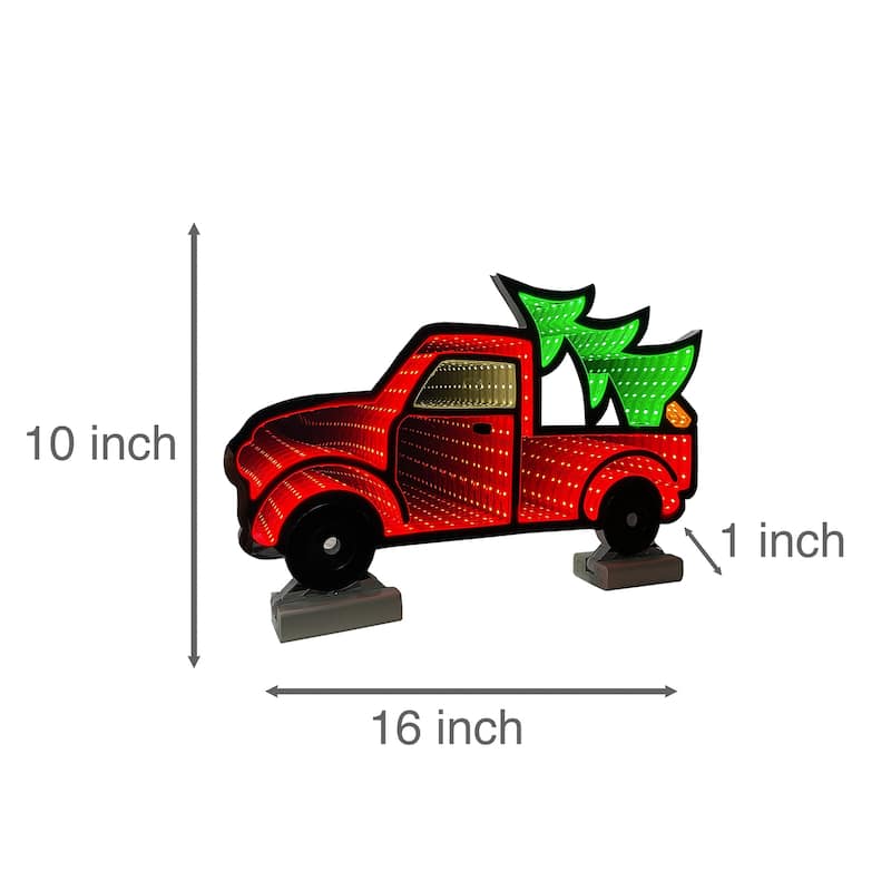 LED Lighted 3D Truck with Christmas Tree Infinity Mirror - 16"