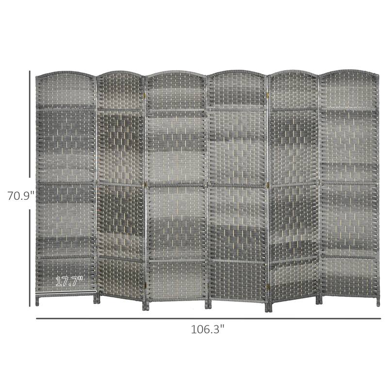 6 Panel Room Divider, 6' Tall Folding Privacy Screen, Hand-Woven Freestanding Wall Partition for Home Office, Bedroom