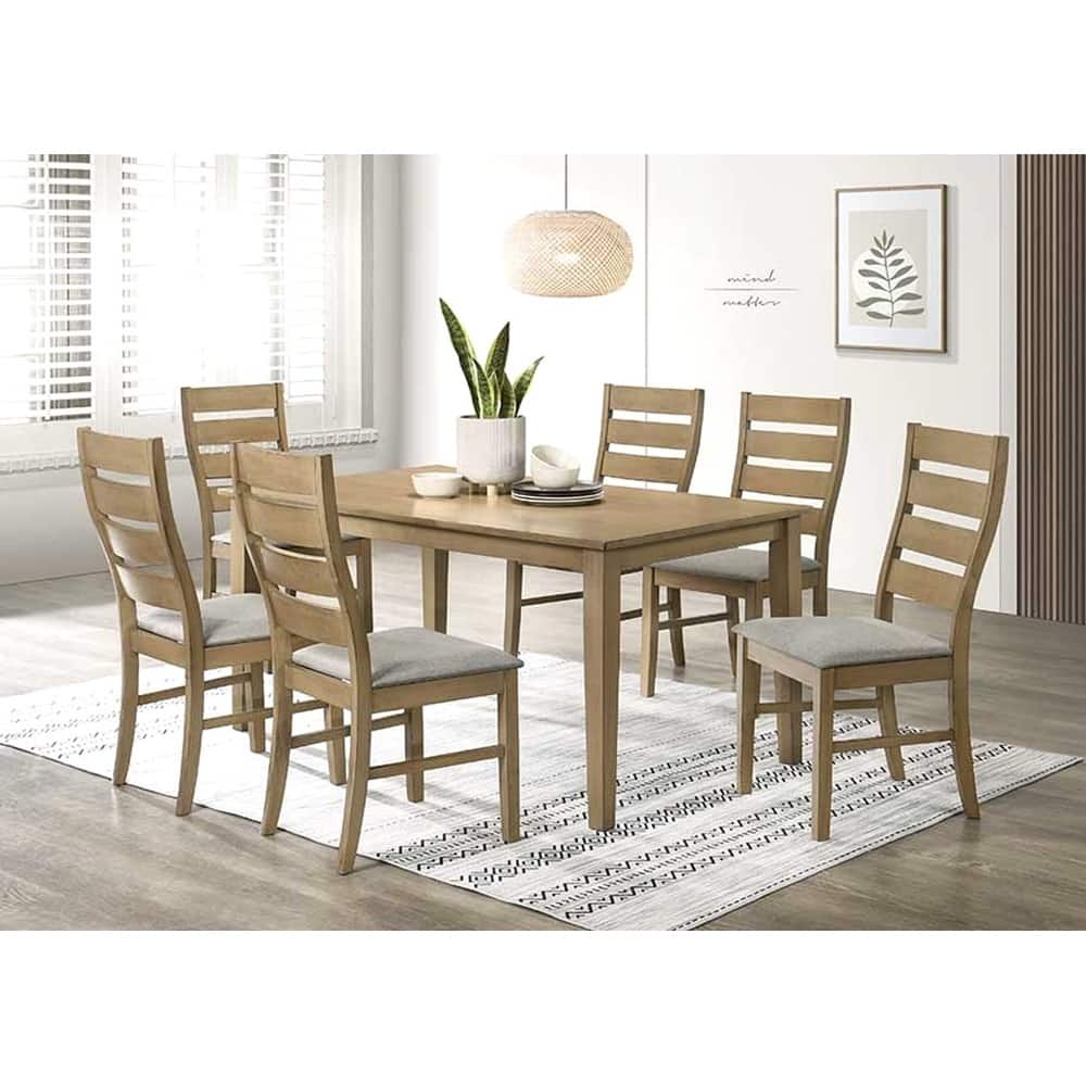 Rectangular Table and 4 Upholstered Chairs with Slat Backs Modern Design 5 Piece Dining Set Honey Grey