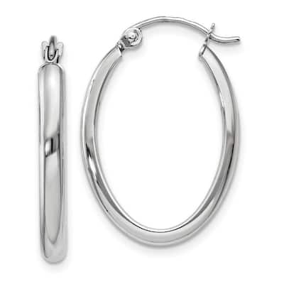 Curata 10k White Gold Polished 2.75mm Oval Domed Tube Hoop Earrings - 15mm 18mm 20mm 25mm