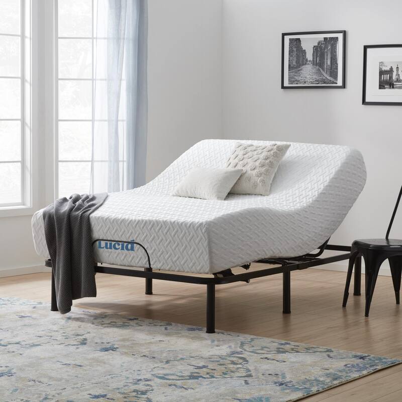 Lucid 12-inch Gel Memory Foam Mattress and Standard Adjustable Bed Set