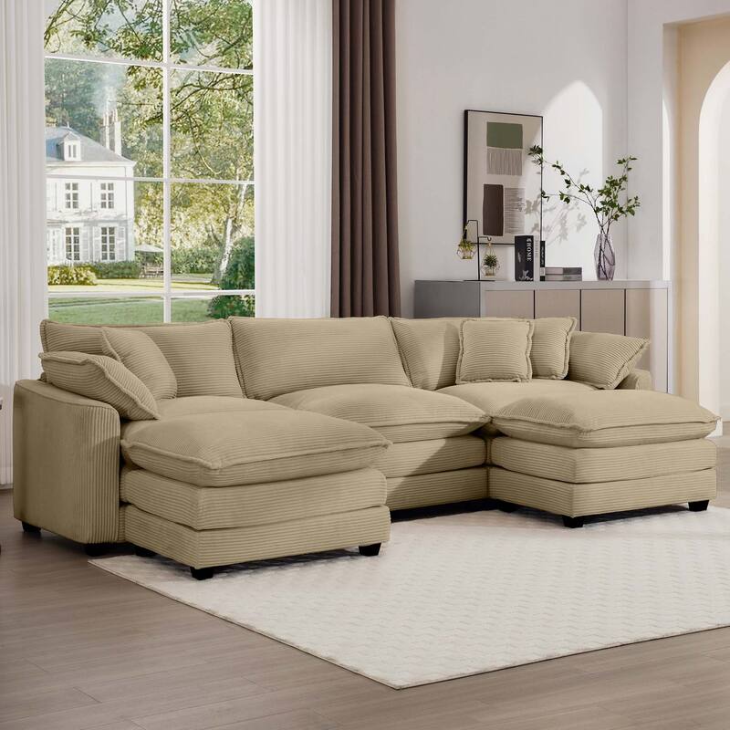 Corduroy U-Shape Modular Sofa with Ottomans, Convertible Corner Couch
