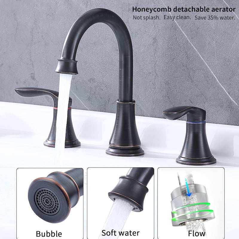 2-Handle Widespread Bathroom Sink Faucet ‎Oil-Rubbed Lavatory Faucet 3 Hole 360° Swivel Spout Vanity Sink Basin Faucets