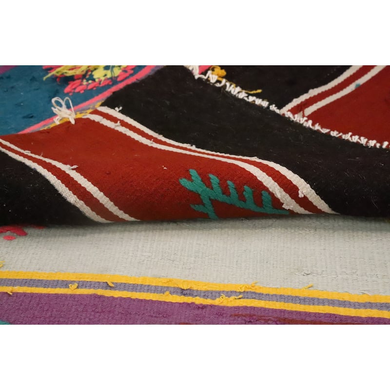Hand Woven Oriental 100% Wool Carpet Southwestern Tribal Multi-Colored Kilim Area Rug - 9' 8'' X 5' 5''