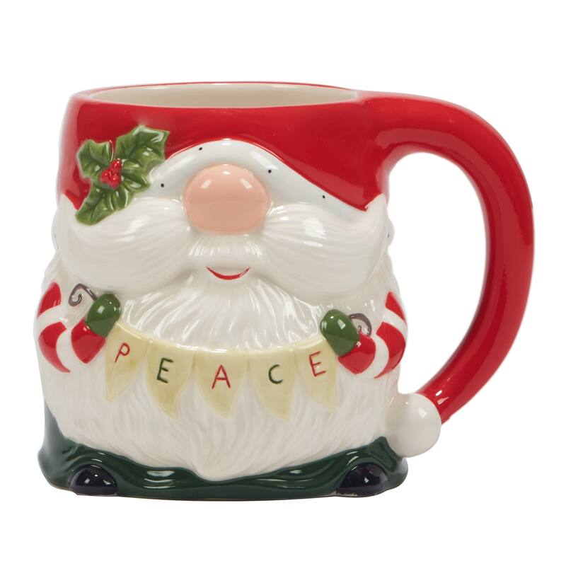 Certified International Christmas Gnomes 16 oz.3-D Mugs, Set of 4 Assorted Designs