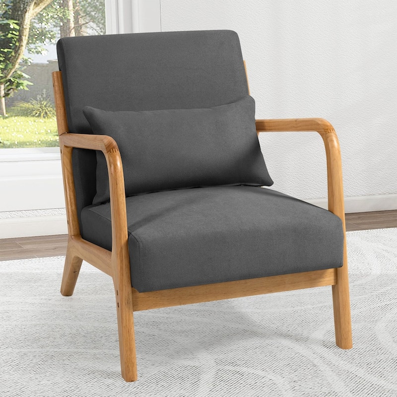 Linen Accent Chair Set of 1 Chairs Included with Solid Wood Armrest and Feet