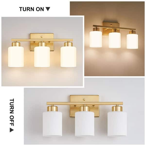 Nickel 3-Light Modern Vanity Light Fixture – Wall Sconce For Bathroom Mirror With Milky White Glass Shades – E26 Dimmable Socket