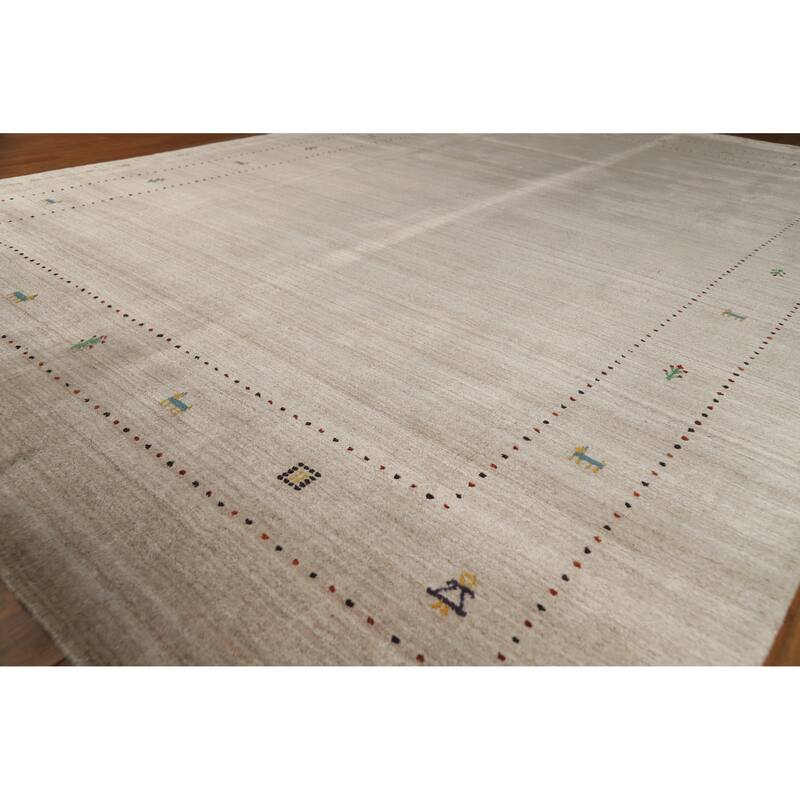 Hand Knotted Oriental 100% Wool Carpet Tribal Tribal Beige & Ivories Gabbeh Area Rug - 9' 5'' X 6' 7''