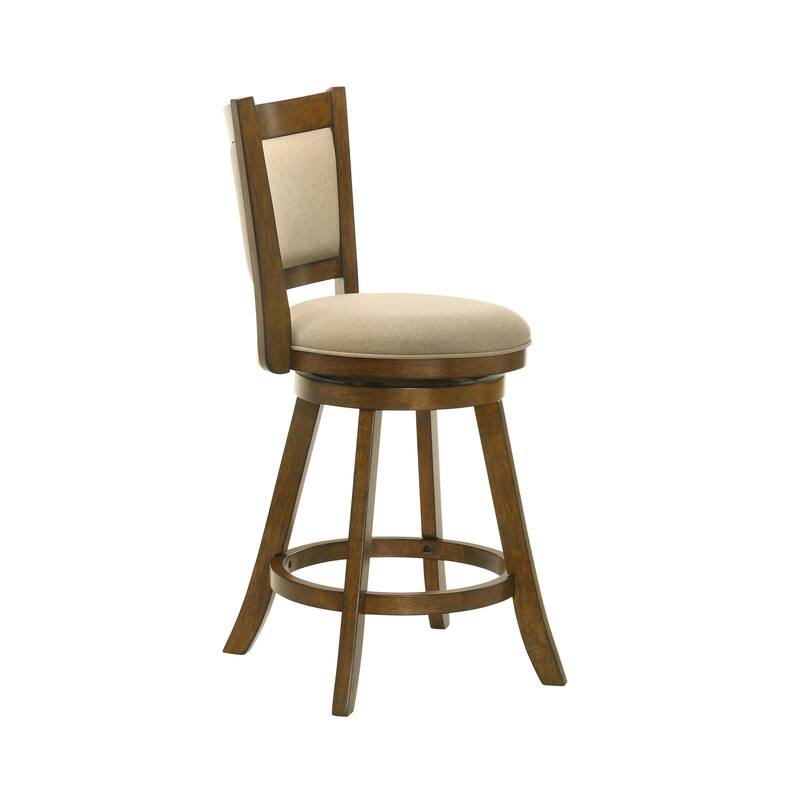 Aiden Modern Farmhouse Swivel Wood Counter Height Kitchen Bar Stool in Sepia Brown Finish with Fabric Upholstered Seat