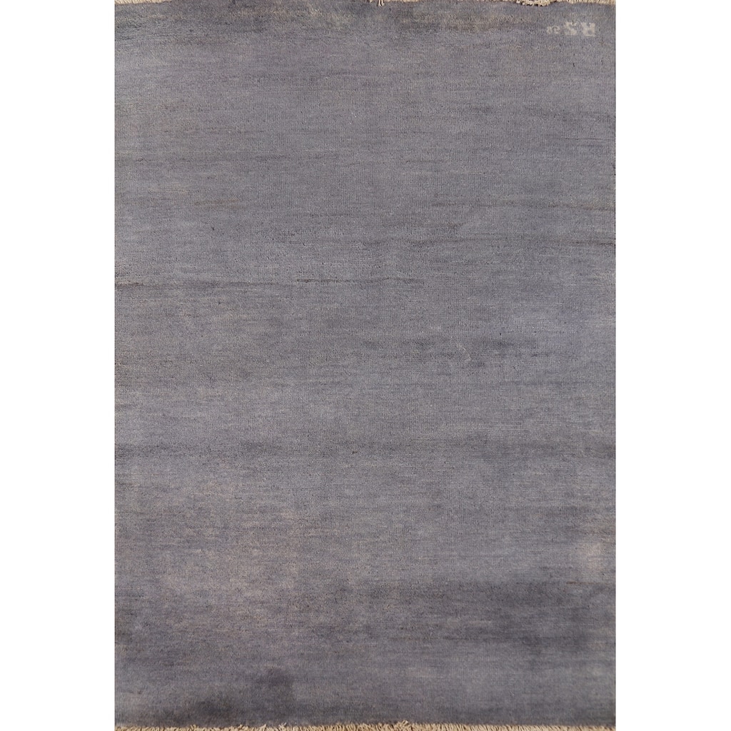 Modern Gabbeh Oriental Foyer Rug Hand-Knotted Grey Wool Carpet - 3'3" x 4'11"