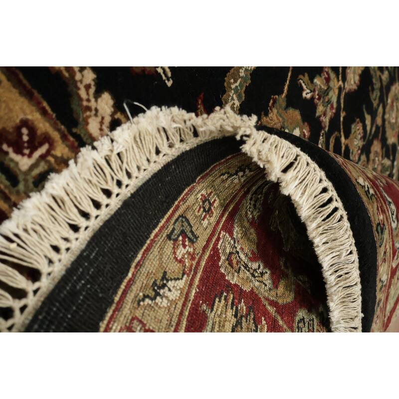 Hand Knotted Oriental 100% Wool Carpet Traditional All-Over Black Agra Area Rug - 8' 0'' X 8' 2''