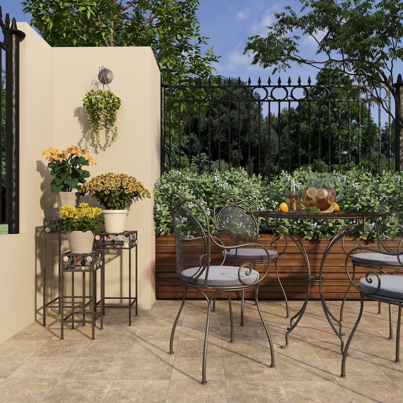 Black Metal 3 Tier Scroll Indoor Outdoor Plantstand with Colorful Jewels (Set of 3)