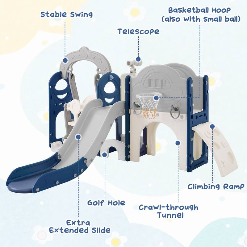 Toddler Slide and Swing Set 8 in 1 with Basketball Hoop