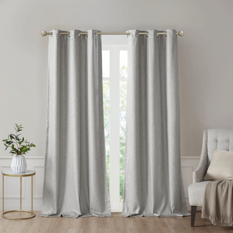 SunSmart Leighton Tonal Printed Faux Silk Total Blackout Curtain Panel Pair - 42x95" - Grey