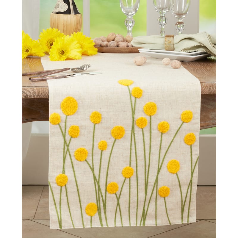 Embroidered Table Runner With Flower Design - 16"x70"