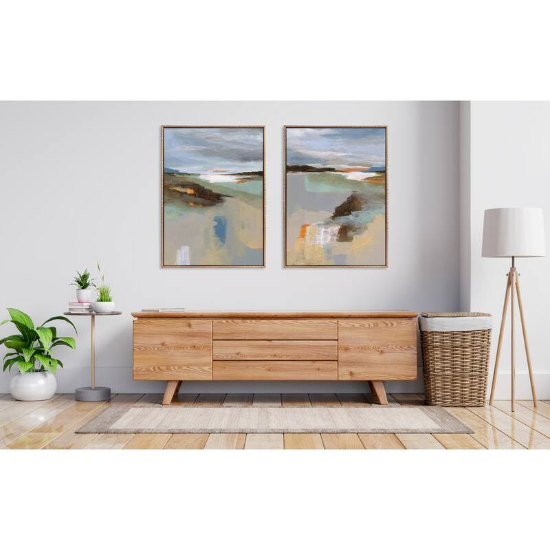Sylvie Beaded Big Sur I and II Framed Canvas Set by Nikita Jariwala