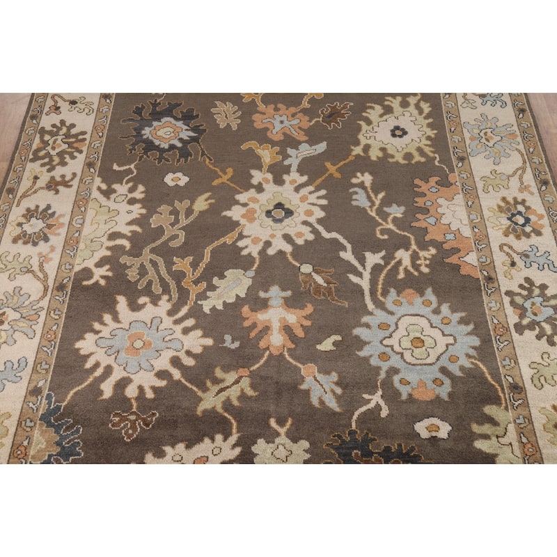 Brown Oushak Oriental Area Rug Handmade Wool Carpet - 8'9"x 11'9"