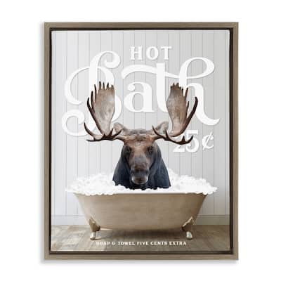 Stupell Vintage Bathroom Moose Ad Framed Floater Canvas Wall Art Design by Lettered and Lined