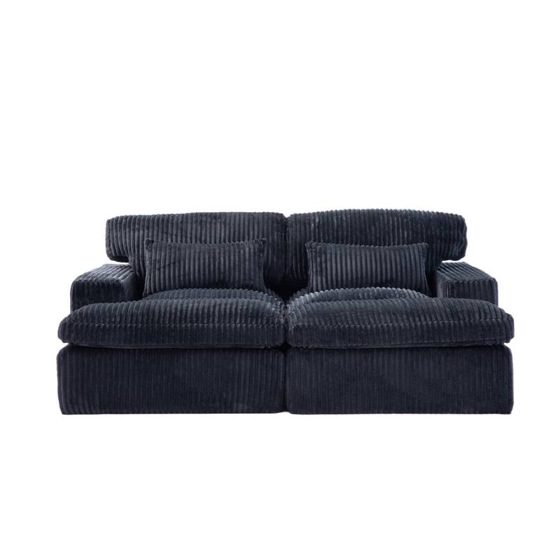 Double Chaise Lounge Chair, Corduroy, Black, No Assembly Required