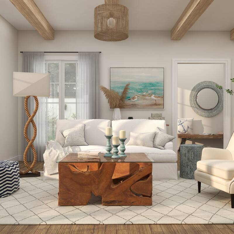 Brown Jute Rope Rope Room Floor Lamp with Linen Shade