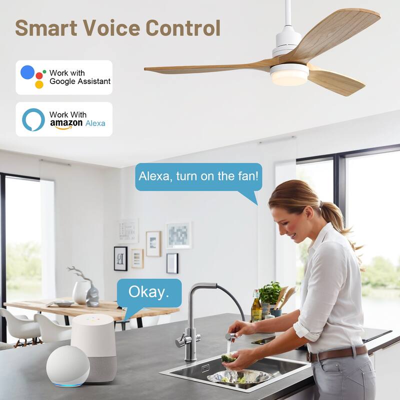 Sofucor 52 Inch Ceiling Fan with Light and Remote,Smart Optional,Quiet DC Motor for Bedroom Living Room Farmhouse Patio Porch