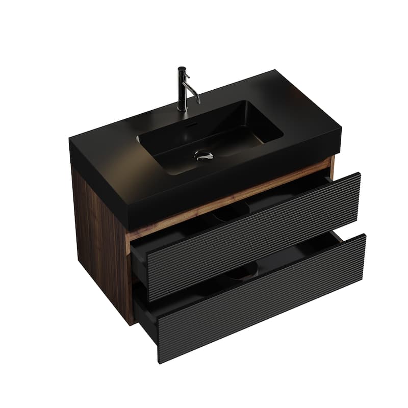 Wall Mounted Bathroom Vanity with Solid Surface Sink and Soft Drawers