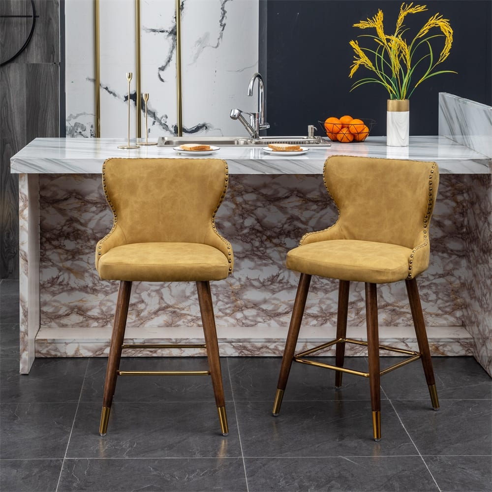 Modern Faux Leather Tufted Nailhead Trim Counter Stool (Set of 2)