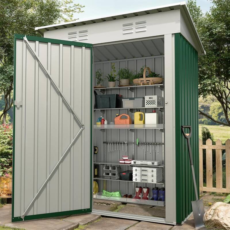 5×3FT Storage Shed Metal Tool Garden Shed for Garden, Backyard, Patio - Green