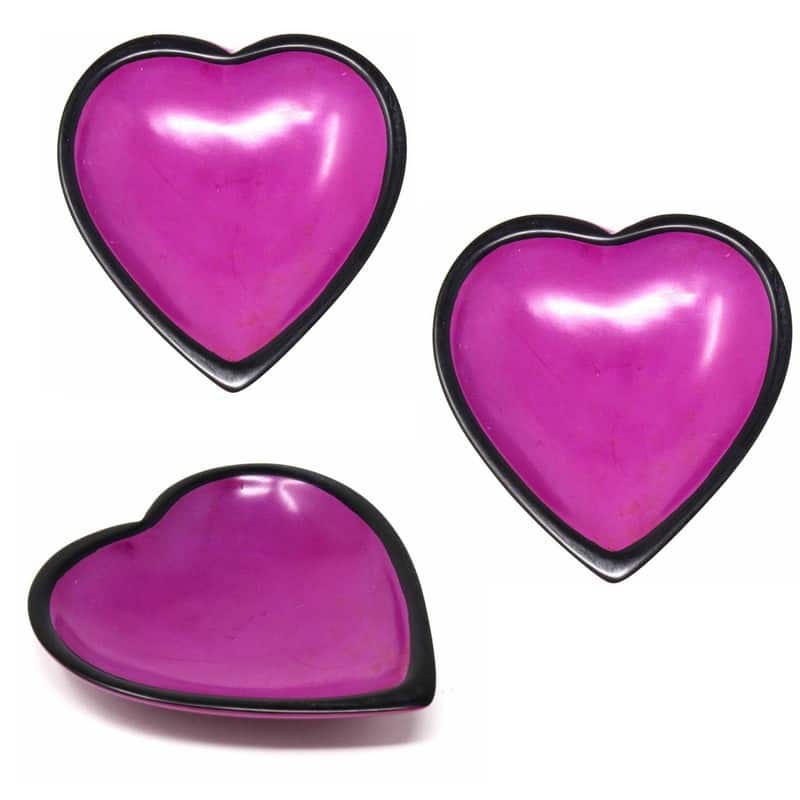 Handmade Small Soapstone Heart Trinket Dishes, Set of 3 (Kenya) - Modern Style Fuschia