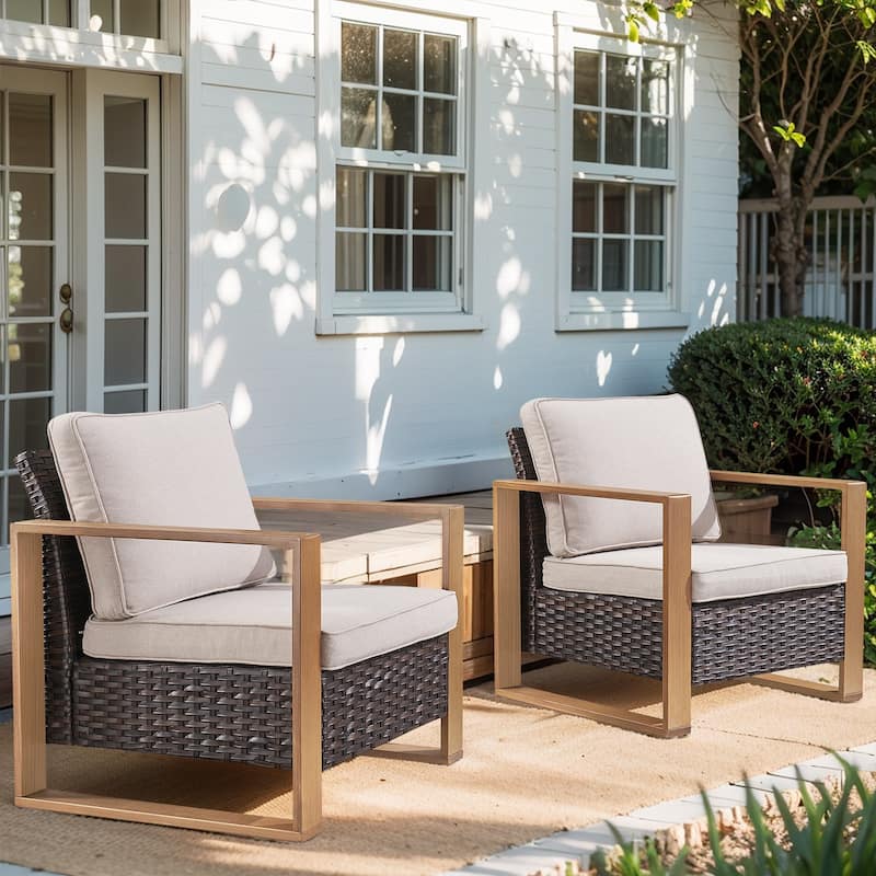 Gymojoy Outdoor Wicker Club Chair Set With Thick Cushions