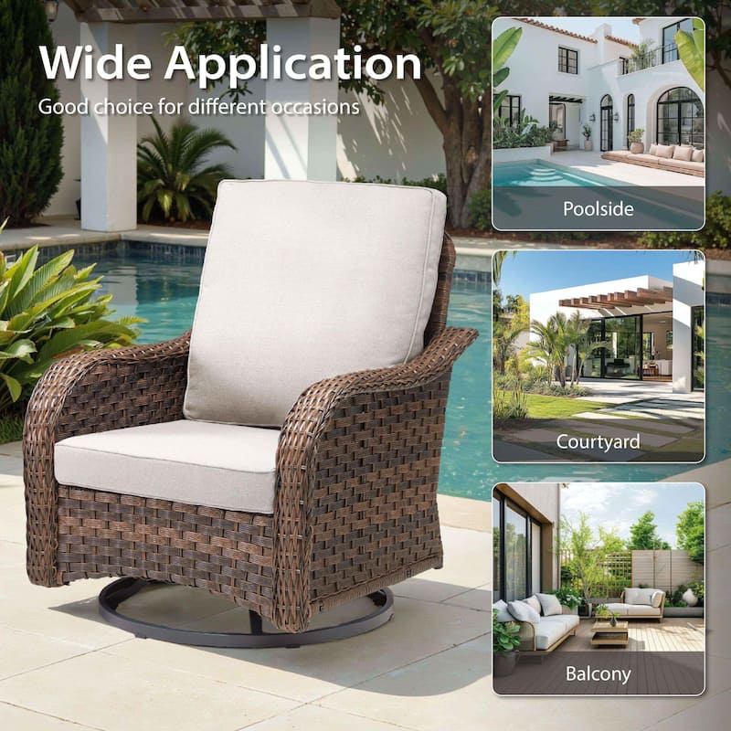 Cavira 5-Piece Brown Wicker Patio Fire Pit Set with 4 Swivel Glider Chairs