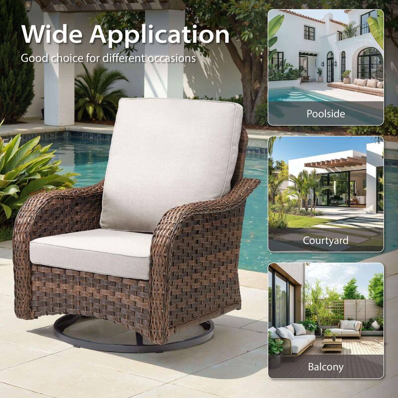Cavira 6-Piece Brown Wicker Outdoor Patio Swivel Glider Chairs with Side Tables