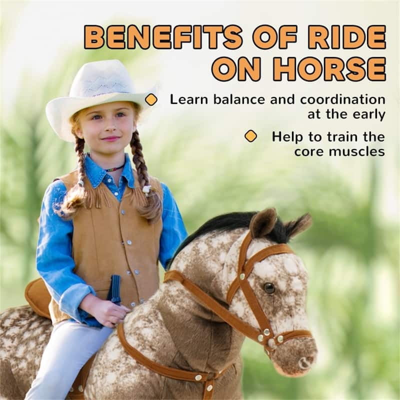 Kids Ride-On Horse Toy with Realistic Horse Sounds and Soft Polyester Seat Metal Support Frame - 33.5" L x 11" W x 23.6" H
