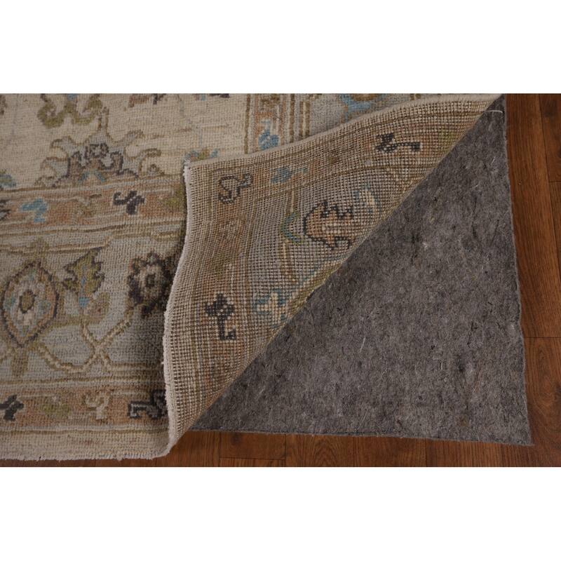 Vegetable Dye Oushak Turkish Area Rug Handmade Beige Wool Carpet - 6'3"x 8'11"