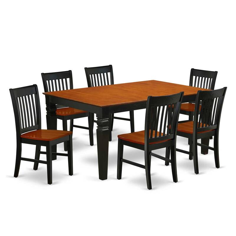 HomeStock 7-Piece Rectangle Black & Cherry Finish Solid Wood Top Dining Table with 6-Chairs with Lattice Back