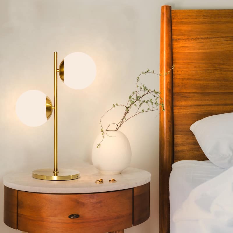 Brightech Sphere 20 in. Antique Brass Mid-Century Modern Integrated LED Desk Table Lamp with Built-In 3-Way Dimmer