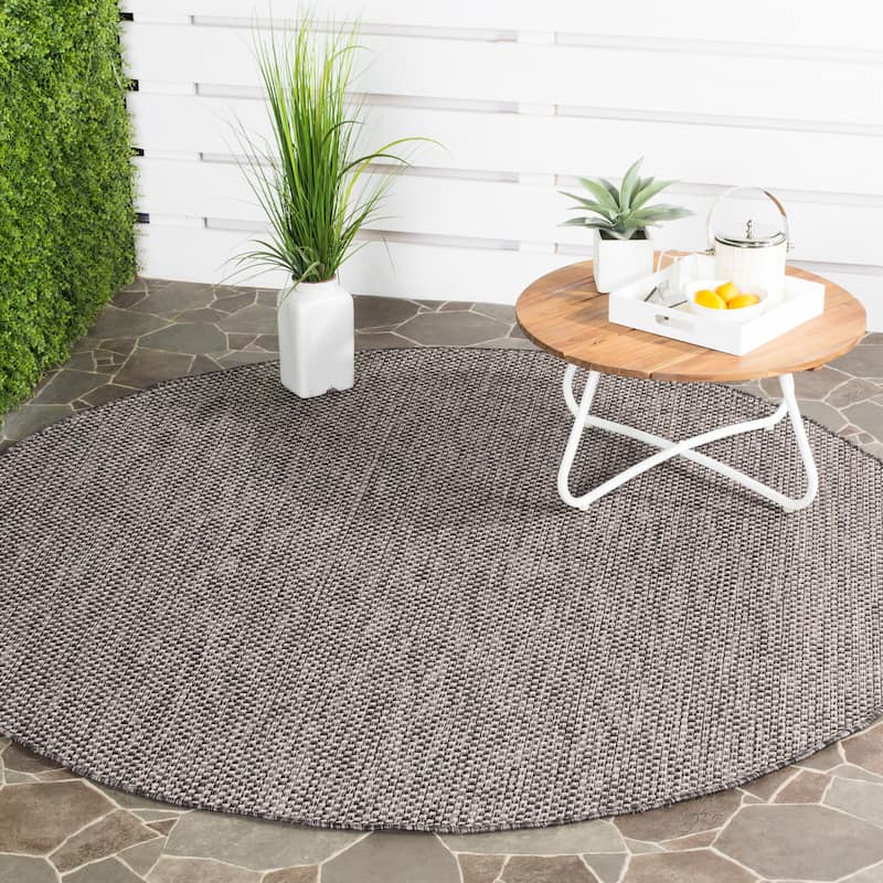 SAFAVIEH Courtyard Jonell Indoor/ Outdoor Patio Backyard Rug - 7'10" x 7'10" Round - Black/Beige