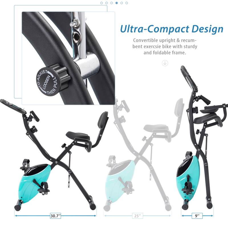 Folding Exercise Bike, Fitness Upright and Recumbent X-Bike with 10-Level Adjustable Resistance - N/A