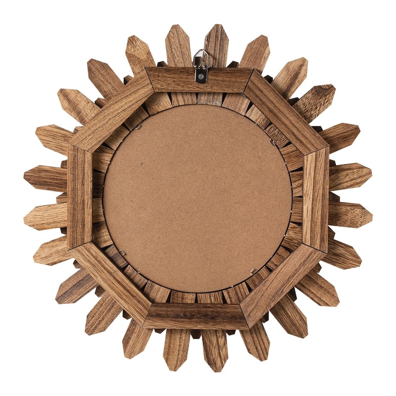 Rustic Sunburst Wall Mirror with HD Glass and Wooden Frame for Modern Bedroom Living Room Decor - 12 x 12 x 0.91 in