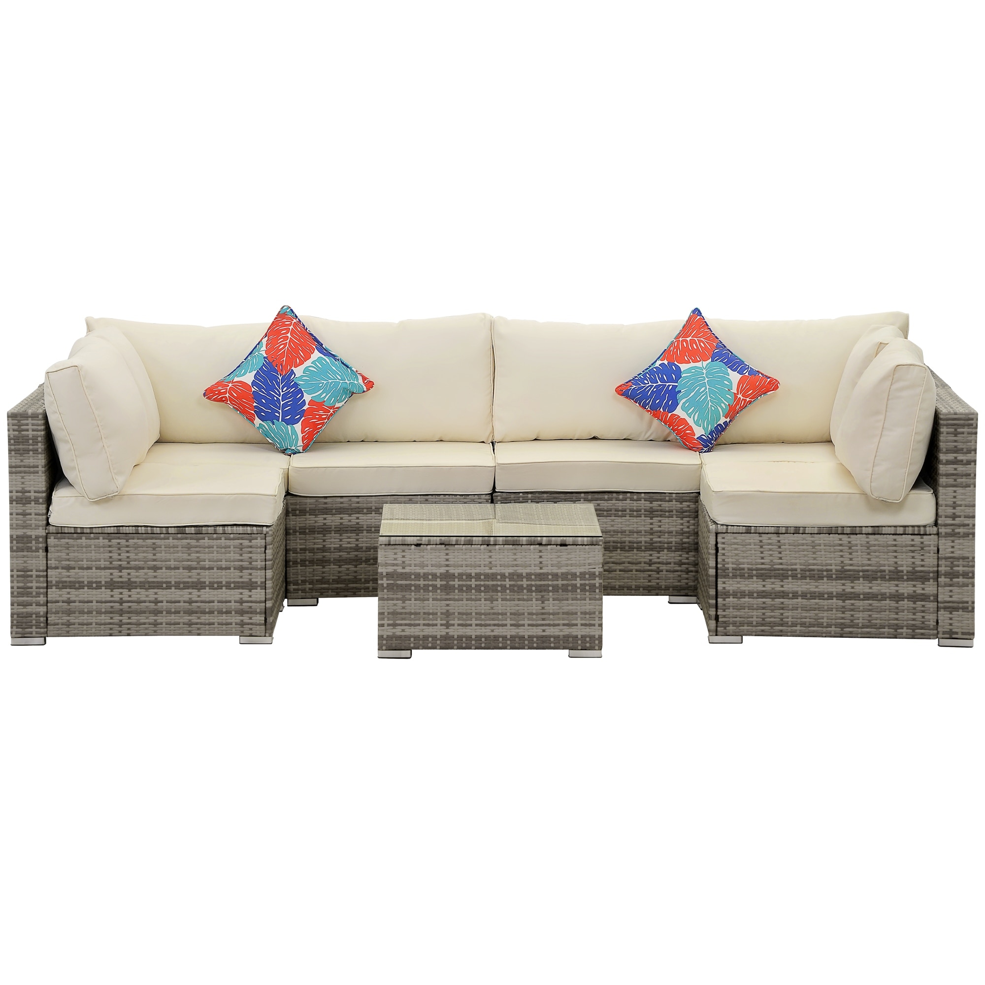 7 Pieces Outdoor Conversation Sets Patio Sectional Furniture Set--Clearance - Gray/Beige