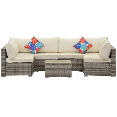 Minimalist Style 7 Piece Patio Outdoor PE Wicker Furniture Set Sectional Sofa Couch with Washable Cushions