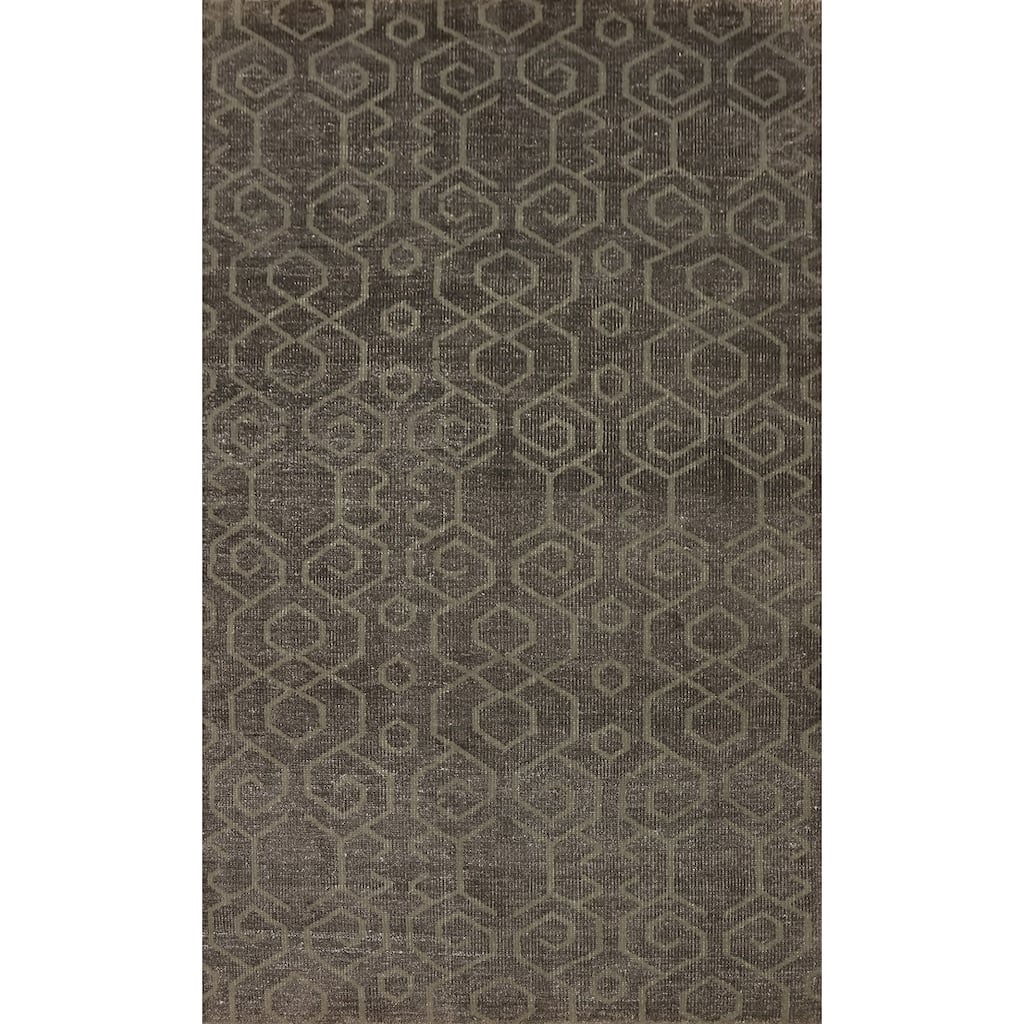 Hand-knotted Modern Wool Grey Geometric Area Rug Oriental Carpet - 8' 0'' X 5' 2''