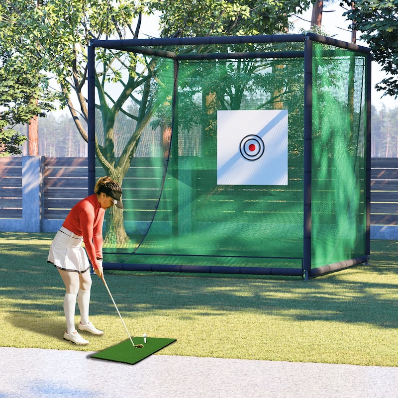 10'x10'x10' Golf Practice Cage - Metal Frame Hitting Net for Backyard or Indoor Simulator Use - 118.11"L x 118.11"W x 118.11"H