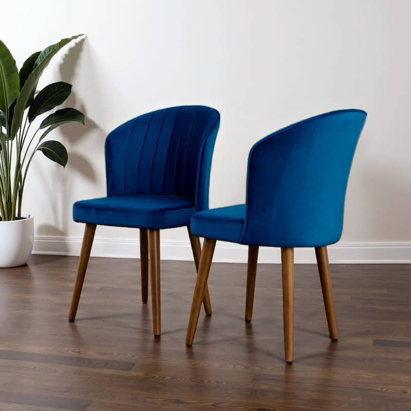 GDFStudio - Parsons Modern Velvet Dining Chair with Full Back Support & Solid Wood Frame, Set of 2 - 20.5" - Navy Blue