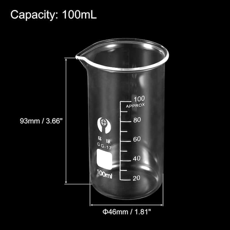 3Pcs 100ml Tall Form Glass Beaker, 3.3 Glass Graduated Measuring Cups - Clear - Clear