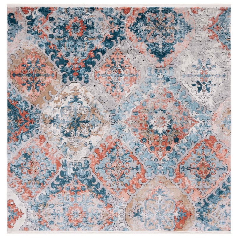 SAFAVIEH Shivan Hessie Boho Rug - 6'7" Square - Blue/Rose