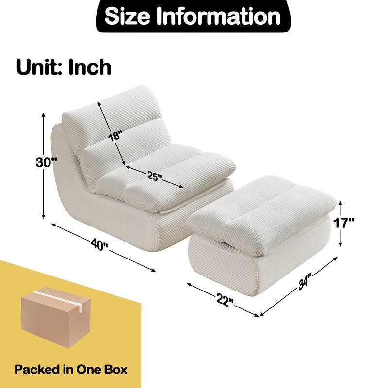 34" Modern Single Sofa Upholstered Sponge Couch with Ottoman for Small Space