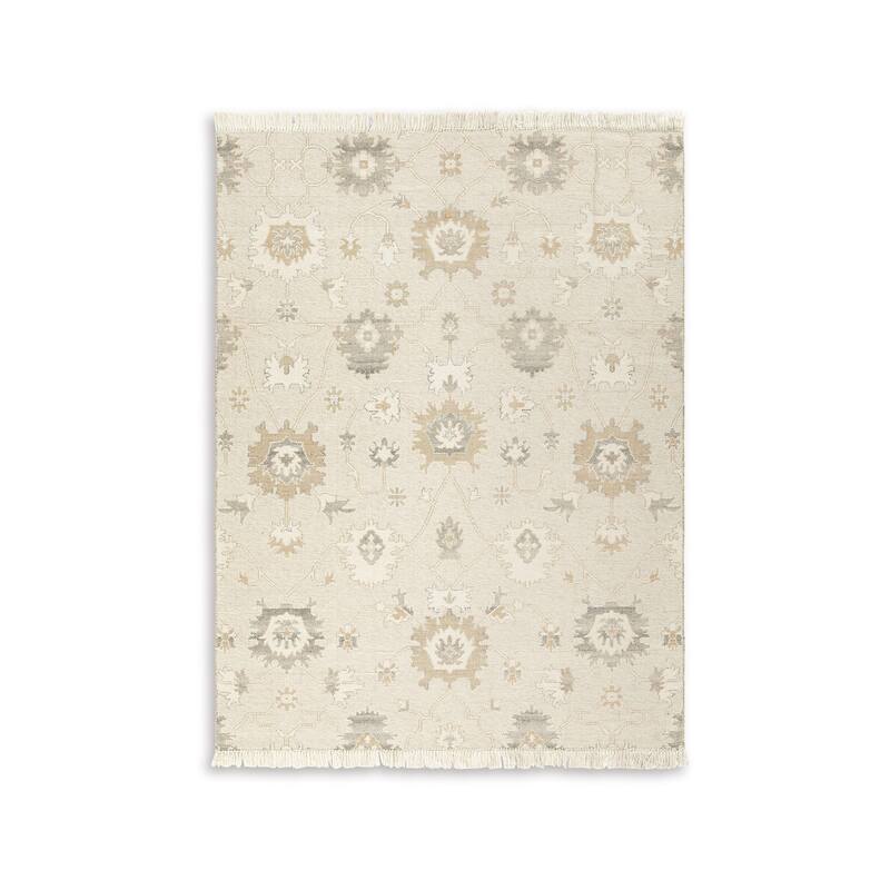 Kia 8 x 10 Large Area Rug, Handwoven Floral Patterns, Beige Brown Wool - 8 x 10