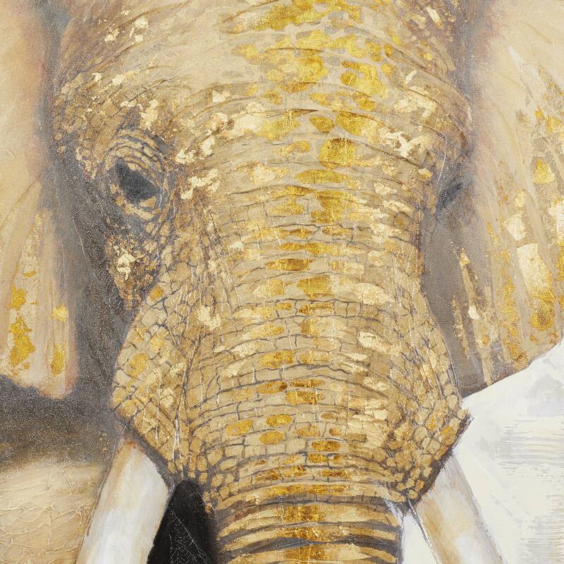 Brown Canvas Elephant Living Room Framed Wall Art with Gold Frame