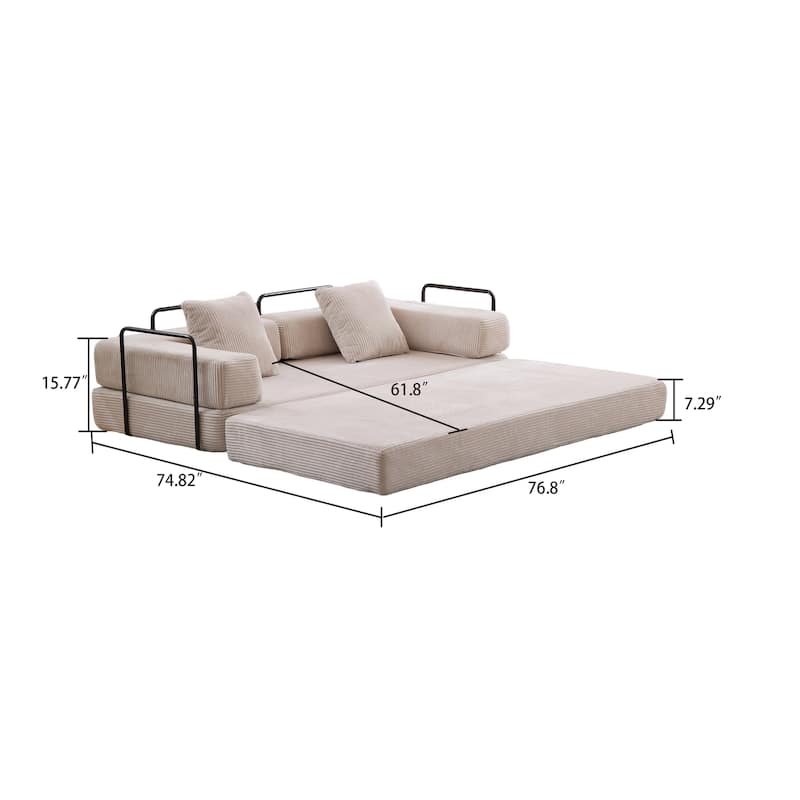 Modern Minimalist Compressed Upholstered Convertible Two-Seater Sofa Bed with External Metal Frame